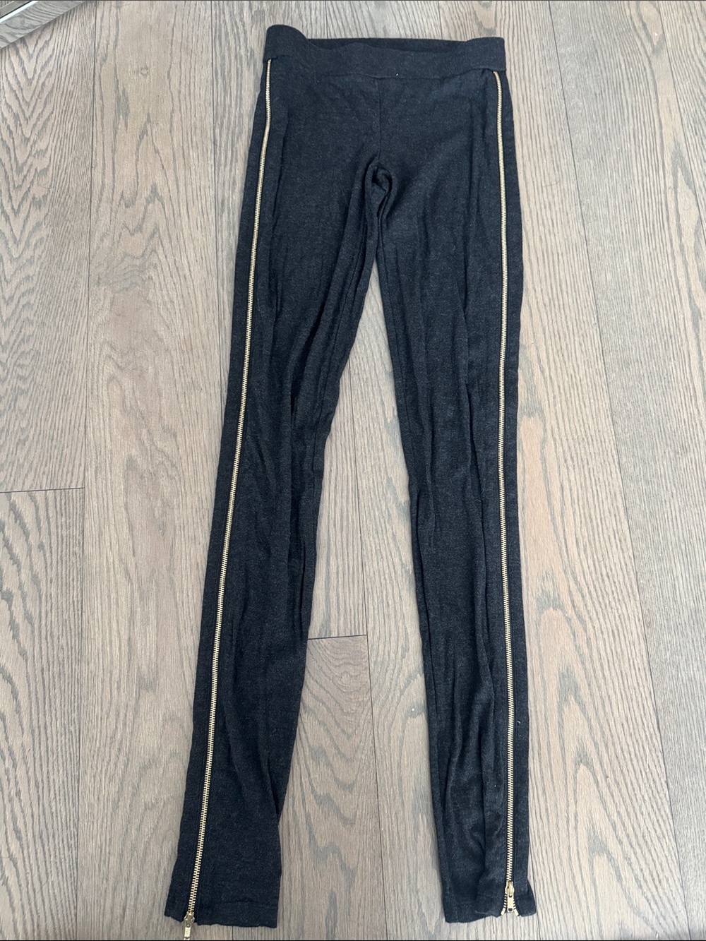 Theory Black Leggings with Gold Side Zippers